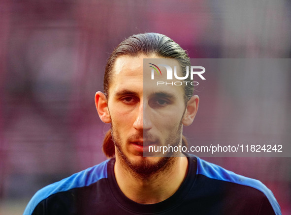 Kamil Grabara of VfL Wolfsburg  looks on during the Bundesliga match between RB Leipzig and VfL Wolfsburg at Red Bull Arena, Leipzig, German...