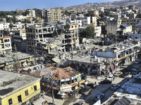 Following the ceasefire agreement between Israel and Lebanon, residents of the southern Lebanese city of Nabatieh return to their homes on N...