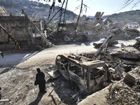 Following the ceasefire agreement between Israel and Lebanon, residents of the southern Lebanese city of Nabatieh return to their homes on N...