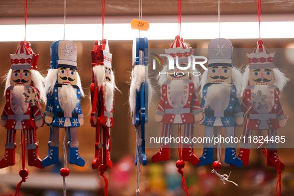 Decorations at traditional Christmas market at the Main Square in Krakow, Poland on Nobember 30th, 2024.  