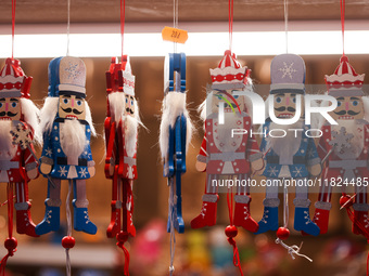 Decorations at traditional Christmas market at the Main Square in Krakow, Poland on Nobember 30th, 2024.  (