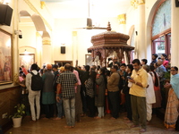 Monks and devotees of ISKCON in Kolkata, India, hold a prayer protest against the recent arrest of ISKCON Bangladesh priest Chinmoy Krishna...