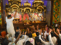 Iskcon members pray to protest against atrocities on Hindus in Bangladesh in Kolkata, India, on December 1, 2024. (