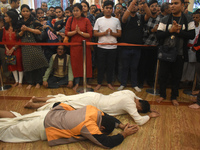 Iskcon members pray to protest against atrocities on Hindus in Bangladesh in Kolkata, India, on December 1, 2024. (