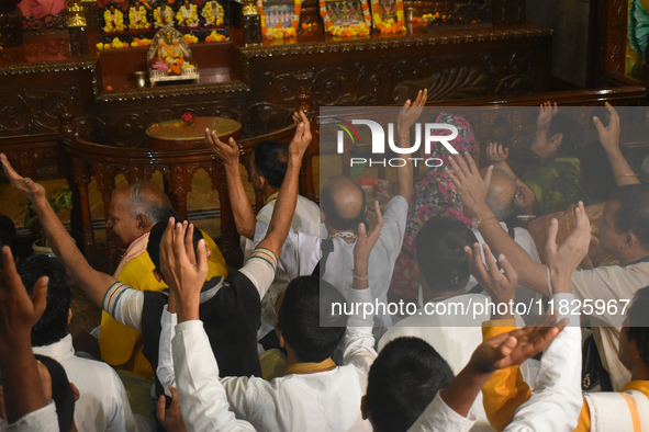 Iskcon members pray to protest against atrocities on Hindus in Bangladesh in Kolkata, India, on December 1, 2024. 