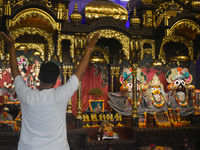 Iskcon members pray to protest against atrocities on Hindus in Bangladesh in Kolkata, India, on December 1, 2024. (