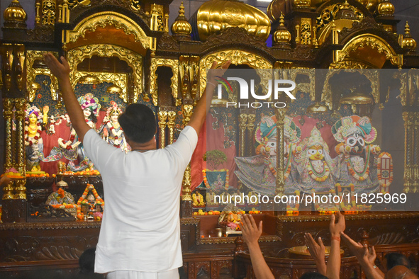 Iskcon members pray to protest against atrocities on Hindus in Bangladesh in Kolkata, India, on December 1, 2024. 