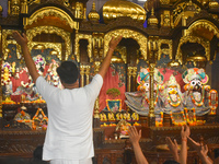 Iskcon members pray to protest against atrocities on Hindus in Bangladesh in Kolkata, India, on December 1, 2024. (