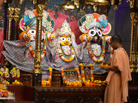 Iskcon members pray to protest against atrocities on Hindus in Bangladesh in Kolkata, India, on December 1, 2024. (