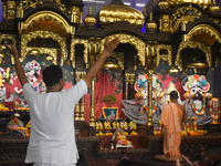 Iskcon members pray to protest against atrocities on Hindus in Bangladesh in Kolkata, India, on December 1, 2024. (