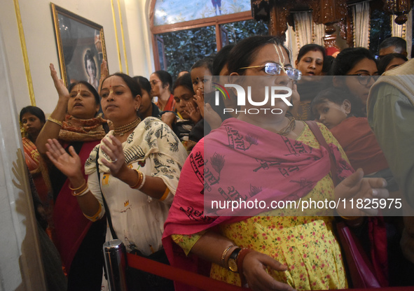 Iskcon members pray to protest against atrocities on Hindus in Bangladesh in Kolkata, India, on December 1, 2024. 