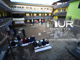 A wide view of a polling center set up in Kathmandu, Nepal, on December 1, 2024, for the by-election. A periodic election to elect 41 repres...