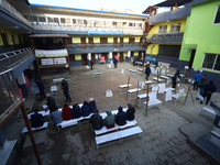 A wide view of a polling center set up in Kathmandu, Nepal, on December 1, 2024, for the by-election. A periodic election to elect 41 repres...