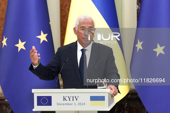 President of the European Council Antonio Costa attends a joint news conference with President of Ukraine Volodymyr Zelenskyy in Kyiv, Ukrai...