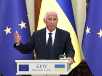 President of the European Council Antonio Costa attends a joint news conference with President of Ukraine Volodymyr Zelenskyy in Kyiv, Ukrai...