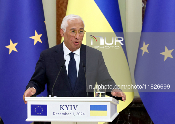 President of the European Council Antonio Costa attends a joint news conference with President of Ukraine Volodymyr Zelenskyy in Kyiv, Ukrai...