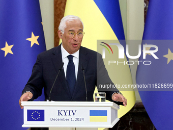 President of the European Council Antonio Costa attends a joint news conference with President of Ukraine Volodymyr Zelenskyy in Kyiv, Ukrai...