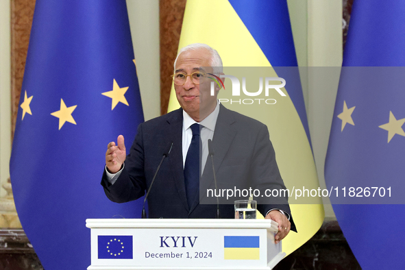 President of the European Council Antonio Costa attends a joint news conference with President of Ukraine Volodymyr Zelenskyy in Kyiv, Ukrai...