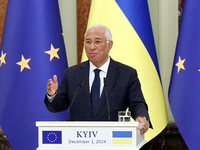 President of the European Council Antonio Costa attends a joint news conference with President of Ukraine Volodymyr Zelenskyy in Kyiv, Ukrai...