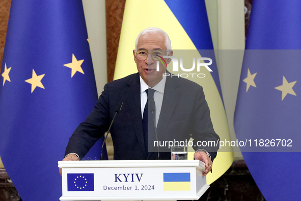 President of the European Council Antonio Costa attends a joint news conference with President of Ukraine Volodymyr Zelenskyy in Kyiv, Ukrai...