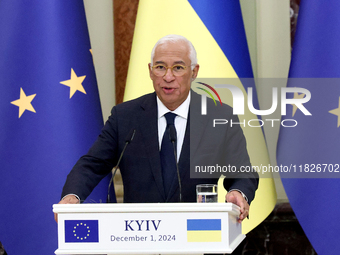 President of the European Council Antonio Costa attends a joint news conference with President of Ukraine Volodymyr Zelenskyy in Kyiv, Ukrai...