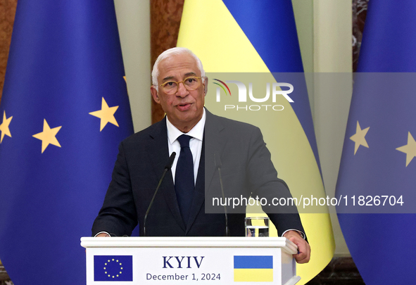 President of the European Council Antonio Costa attends a joint news conference with President of Ukraine Volodymyr Zelenskyy in Kyiv, Ukrai...