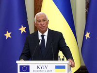 President of the European Council Antonio Costa attends a joint news conference with President of Ukraine Volodymyr Zelenskyy in Kyiv, Ukrai...