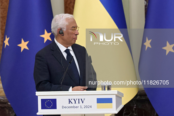 President of the European Council Antonio Costa attends a joint news conference with President of Ukraine Volodymyr Zelenskyy in Kyiv, Ukrai...