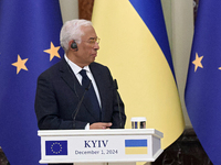 President of the European Council Antonio Costa attends a joint news conference with President of Ukraine Volodymyr Zelenskyy in Kyiv, Ukrai...