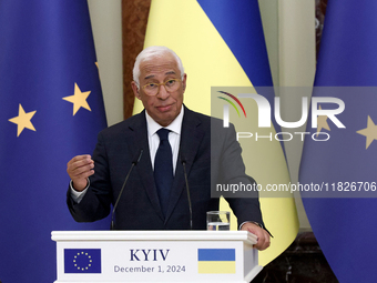 President of the European Council Antonio Costa attends a joint news conference with President of Ukraine Volodymyr Zelenskyy in Kyiv, Ukrai...