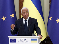 President of the European Council Antonio Costa attends a joint news conference with President of Ukraine Volodymyr Zelenskyy in Kyiv, Ukrai...