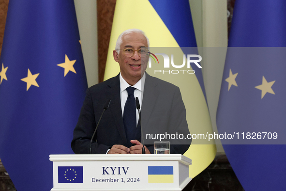 President of the European Council Antonio Costa attends a joint news conference with President of Ukraine Volodymyr Zelenskyy in Kyiv, Ukrai...