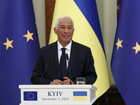 President of the European Council Antonio Costa attends a joint news conference with President of Ukraine Volodymyr Zelenskyy in Kyiv, Ukrai...