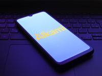 The Alkami Technology logo appears on the screen of a smartphone in Reno, United States, on December 1, 2024. (