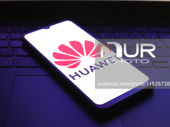 The Huawei Technologies logo appears on the screen of a smartphone in Reno, United States, on December 1, 2024. (