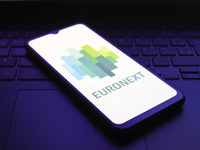 The Euronext logo appears on the screen of a smartphone in Reno, United States, on December 1, 2024. (