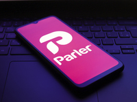 The Parler logo appears on the screen of a smartphone in Reno, United States, on December 1, 2024. (