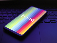 The Bunq B.V. logo appears on the screen of a smartphone in Reno, United States, on December 1, 2024. (