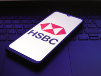 The HSBC logo appears on the screen of a smartphone in Reno, United States, on December 1, 2024. (