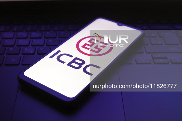 The Industrial and Commercial Bank of China (ICBC) logo appears on the screen of a smartphone in Reno, United States, on December 1, 2024. 