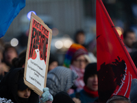 More than a hundred pro-Palestinian protesters take part in a demonstration against the German government's supply of arms to Israel in Colo...