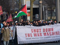 More than a hundred pro-Palestinian protesters take part in a demonstration against the German government's supply of arms to Israel in Colo...