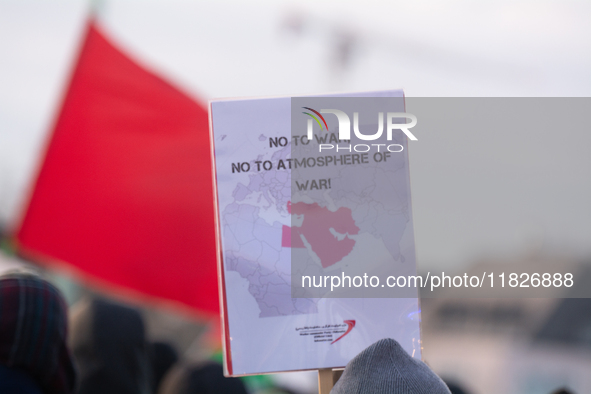 More than a hundred pro-Palestinian protesters take part in a demonstration against the German government's supply of arms to Israel in Colo...