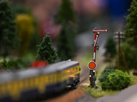 KRAKOW, POLAND - DECEMBER 01: 
A small copy of semaphore signals as train enthusiasts and hobbyists gather at the Nowa Huta Cultural Center,...