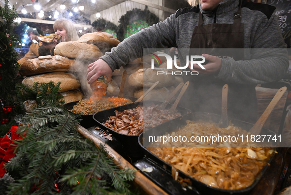 KRAKOW, POLAND - DECEMBER 01:   
Traditional Polish food on display at the Christmas Market in Krakow's UNESCO-listed Market Square, surroun...