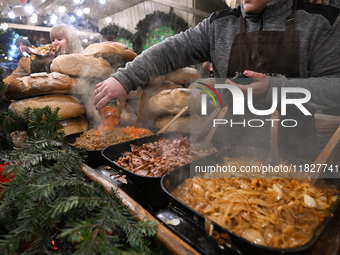 KRAKOW, POLAND - DECEMBER 01:   
Traditional Polish food on display at the Christmas Market in Krakow's UNESCO-listed Market Square, surroun...