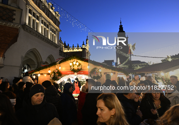 KRAKOW, POLAND - DECEMBER 01:   
A view of a bustling Christmas Market in Krakow's UNESCO-listed Market Square, featuring festive stalls and...