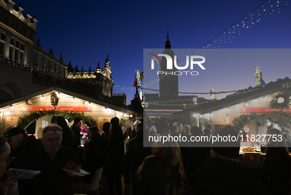 KRAKOW, POLAND - DECEMBER 01:   
A view of the Christmas Market in Krakow's UNESCO-listed Market Square, with festive stalls and holiday dec...