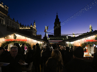 KRAKOW, POLAND - DECEMBER 01:   
A view of the Christmas Market in Krakow's UNESCO-listed Market Square, with festive stalls and holiday dec...