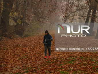 A man jogs at a park in Srinagar, Jammu and Kashmir, on December 02, 2024. Weather experts warn of heavy snowfall and a harsh winter in Jamm...